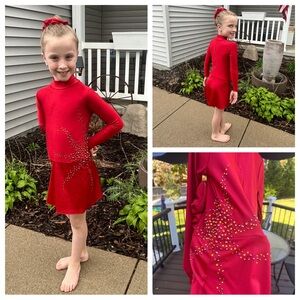 Red Long Sleeve Figure Skating Dress - size 6